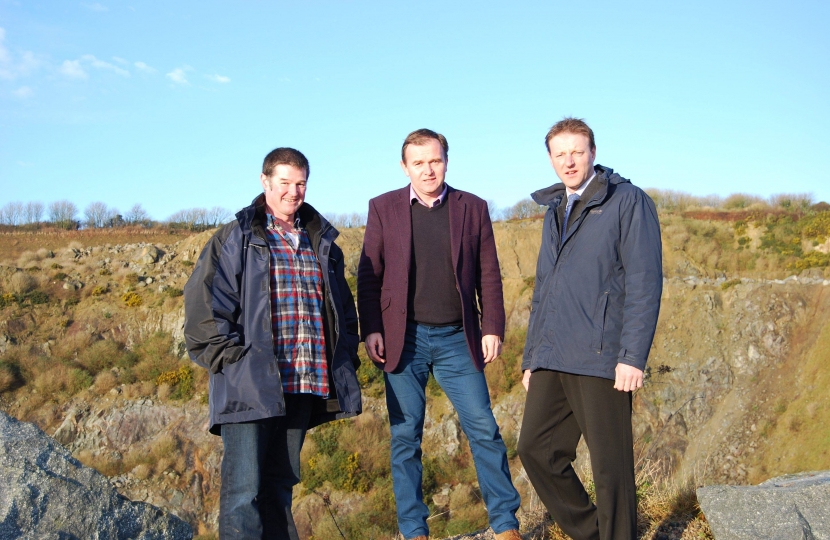 Toby Roskilly, George Eustice and Derek Thomas at Dean Quarry