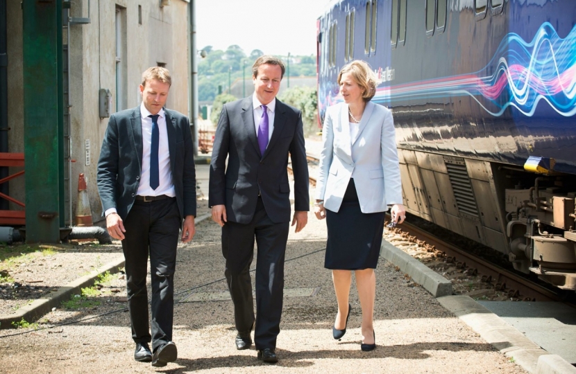 Derek Thomas with The Prime Minister & Sarah Newton at Long Rock Train depot.